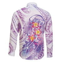 Lavender Polynesian Jellyfish Family Matching Puletasi and Hawaiian Shirt Watercolor Glows LT7 - Polynesian Pride