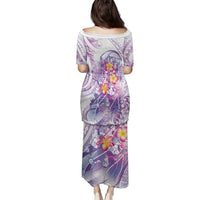 Lavender Polynesian Jellyfish Family Matching Puletasi and Hawaiian Shirt Watercolor Glows LT7 - Polynesian Pride