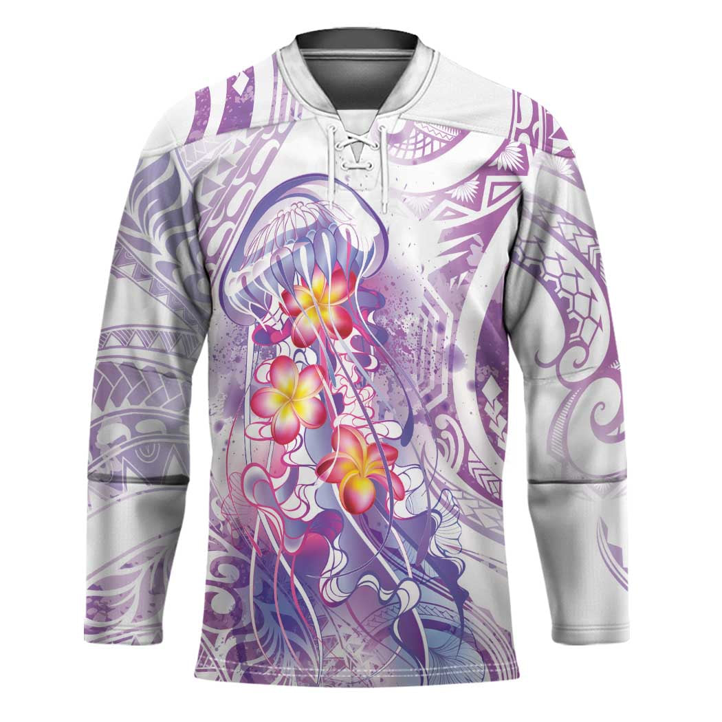Lavender Polynesian Jellyfish Hockey Jersey Watercolor Glows - Polynesian Pride