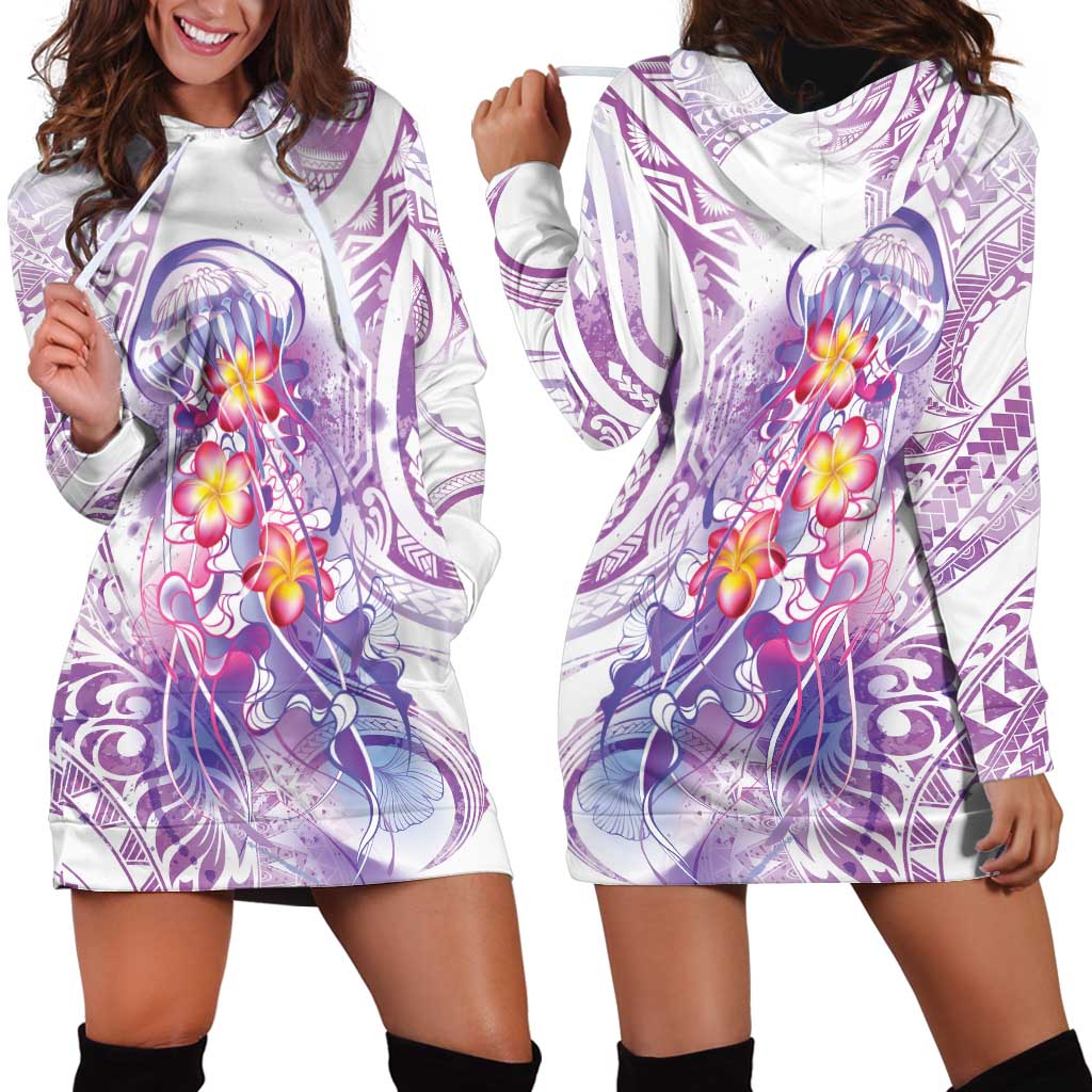 Lavender Polynesian Jellyfish Hoodie Dress Watercolor Glows - Polynesian Pride