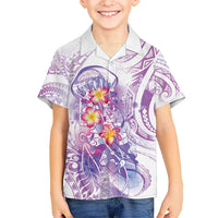 Lavender Polynesian Jellyfish Kid Hawaiian Shirt Watercolor Glows - Polynesian Pride