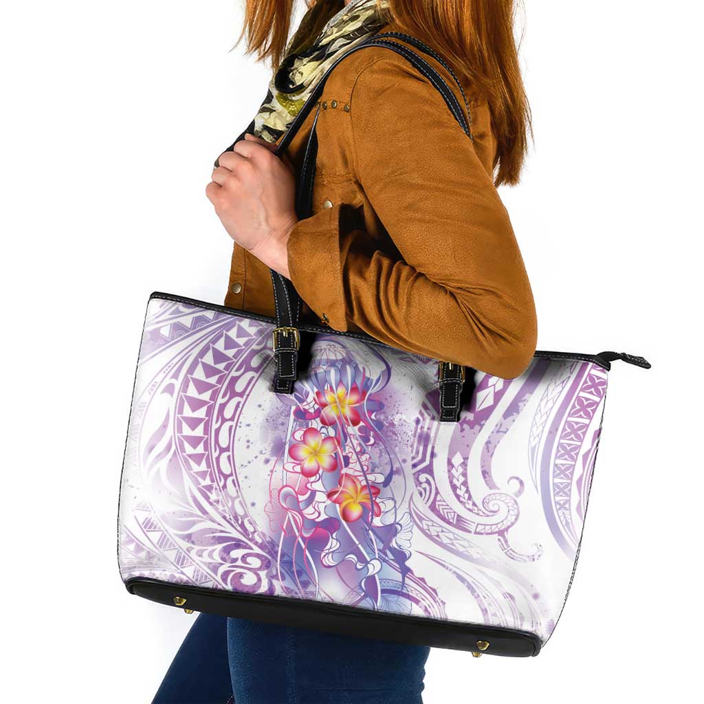 Lavender Polynesian Jellyfish Leather Tote Bag Watercolor Glows LT7 Lavender - Polynesian Pride