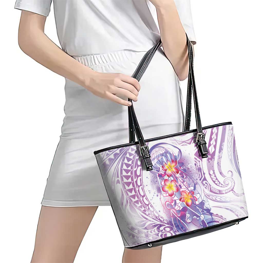 Lavender Polynesian Jellyfish Leather Tote Bag Watercolor Glows - Polynesian Pride