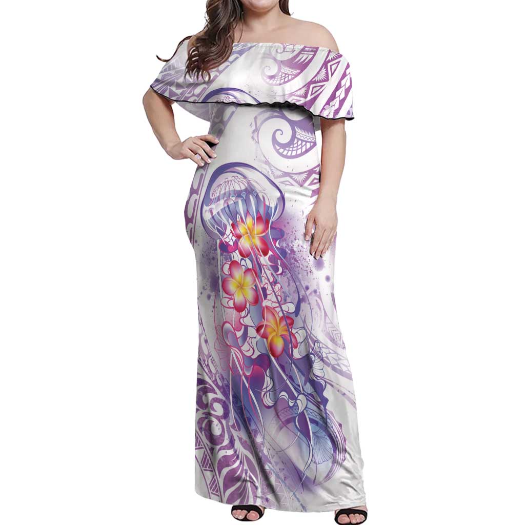 Lavender Polynesian Jellyfish Off Shoulder Maxi Dress Watercolor Glows - Polynesian Pride