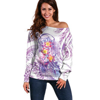 Lavender Polynesian Jellyfish Off Shoulder Sweater Watercolor Glows LT7 Women Lavender - Polynesian Pride
