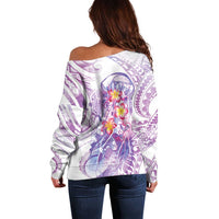 Lavender Polynesian Jellyfish Off Shoulder Sweater Watercolor Glows LT7 - Polynesian Pride