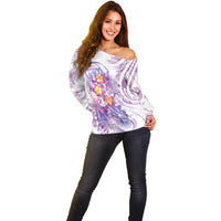 Lavender Polynesian Jellyfish Off Shoulder Sweater Watercolor Glows LT7 - Polynesian Pride