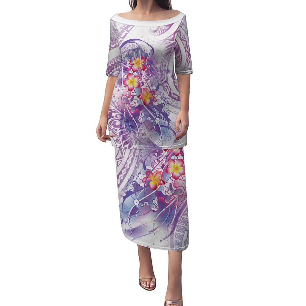 Lavender Polynesian Jellyfish Puletasi Watercolor Glows LT7 Long Dress Lavender - Polynesian Pride