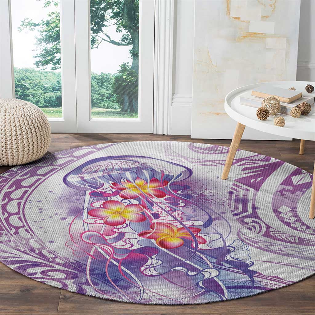 Lavender Polynesian Jellyfish Round Carpet Watercolor Glows - Polynesian Pride