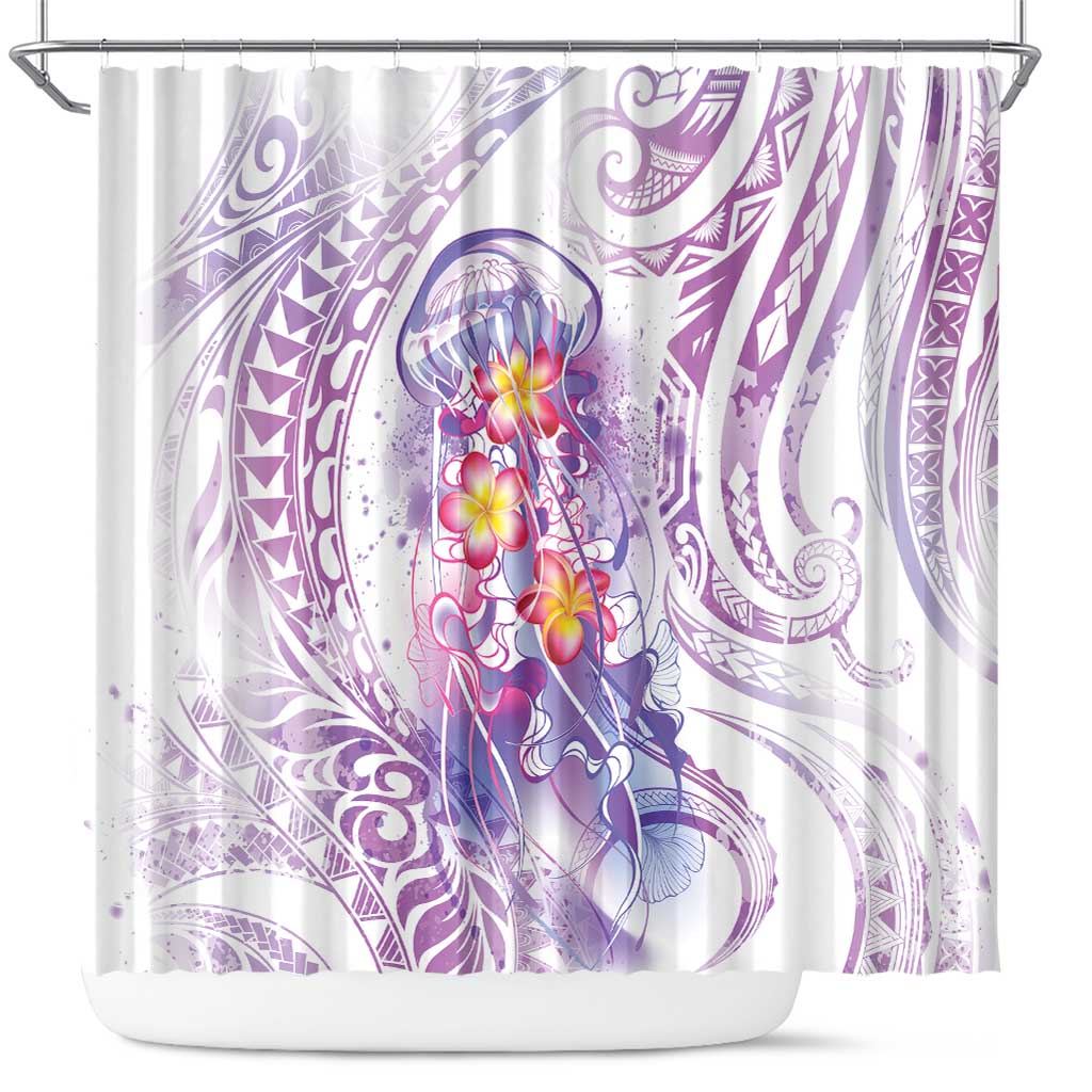 Lavender Polynesian Jellyfish Shower Curtain Watercolor Glows - Polynesian Pride