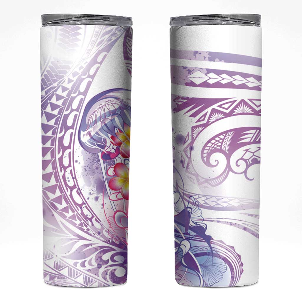 Lavender Polynesian Jellyfish Skinny Tumbler Watercolor Glows - Polynesian Pride