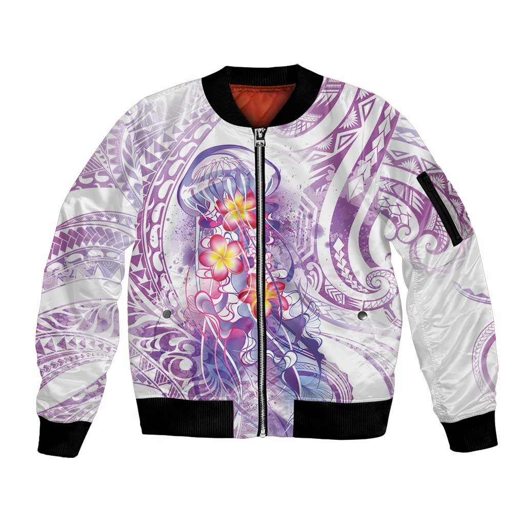 Lavender Polynesian Jellyfish Sleeve Zip Bomber Jacket Watercolor Glows LT7 Unisex Lavender - Polynesian Pride
