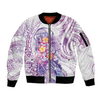 Lavender Polynesian Jellyfish Sleeve Zip Bomber Jacket Watercolor Glows LT7 Unisex Lavender - Polynesian Pride