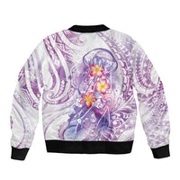 Lavender Polynesian Jellyfish Sleeve Zip Bomber Jacket Watercolor Glows LT7 - Polynesian Pride