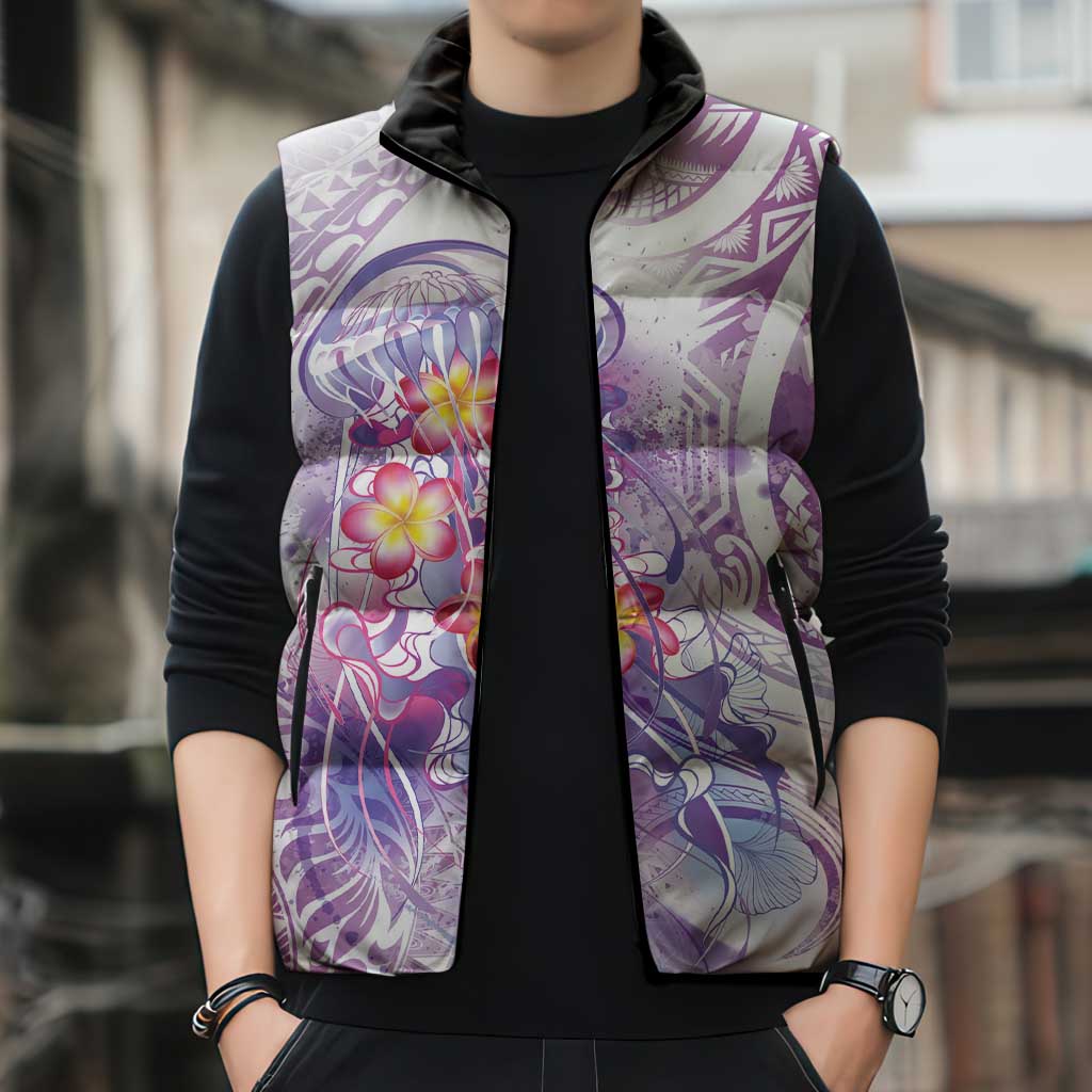 Lavender Polynesian Jellyfish Sleeveless Puffer Jacket Watercolor Glows LT7 - Polynesian Pride