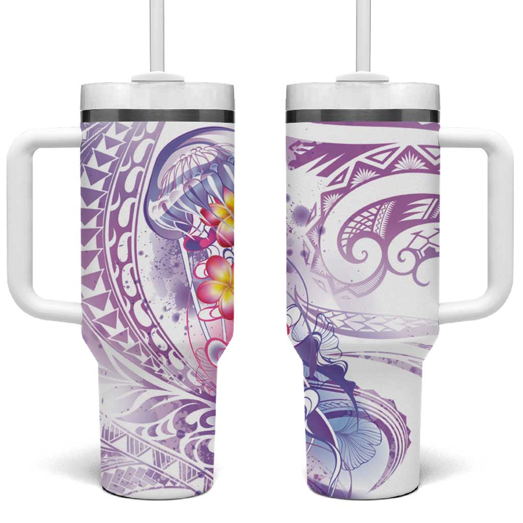 Lavender Polynesian Jellyfish Tumbler With Handle Watercolor Glows LT7 One Size: 40 oz Lavender - Polynesian Pride