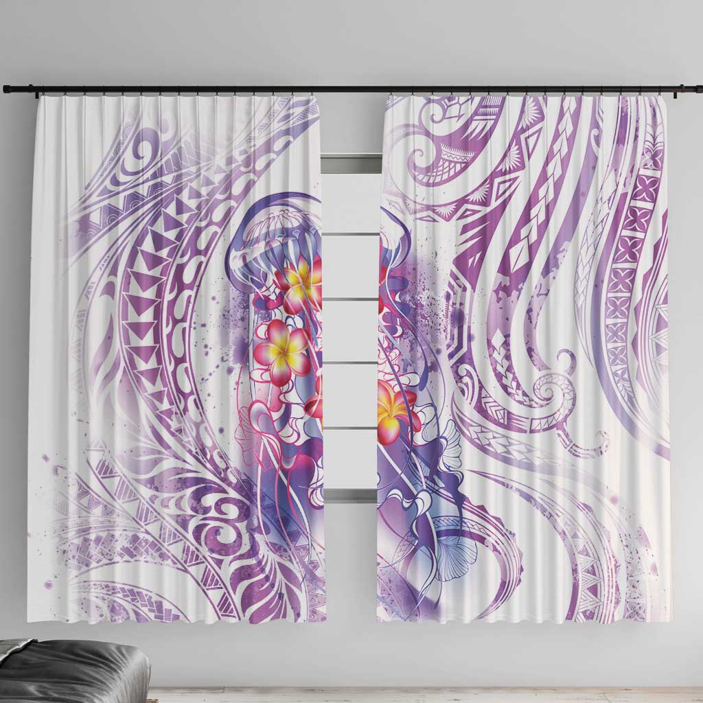 Lavender Polynesian Jellyfish Window Curtain Watercolor Glows LT7 With Hooks Lavender - Polynesian Pride