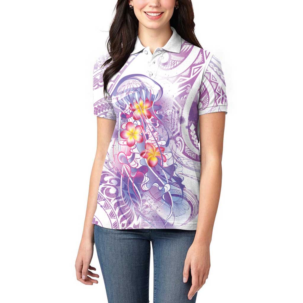 Lavender Polynesian Jellyfish Women Polo Shirt Watercolor Glows - Polynesian Pride