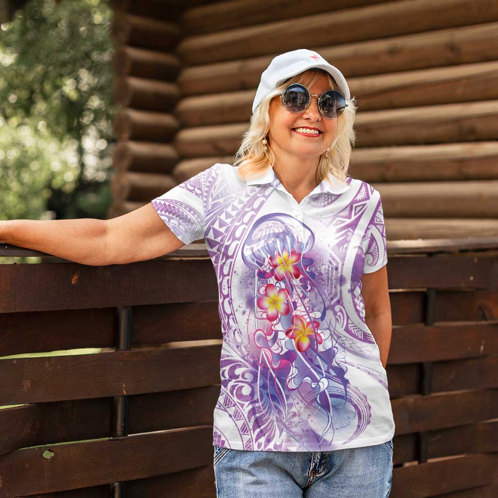 Lavender Polynesian Jellyfish Women Polo Shirt Watercolor Glows - Polynesian Pride