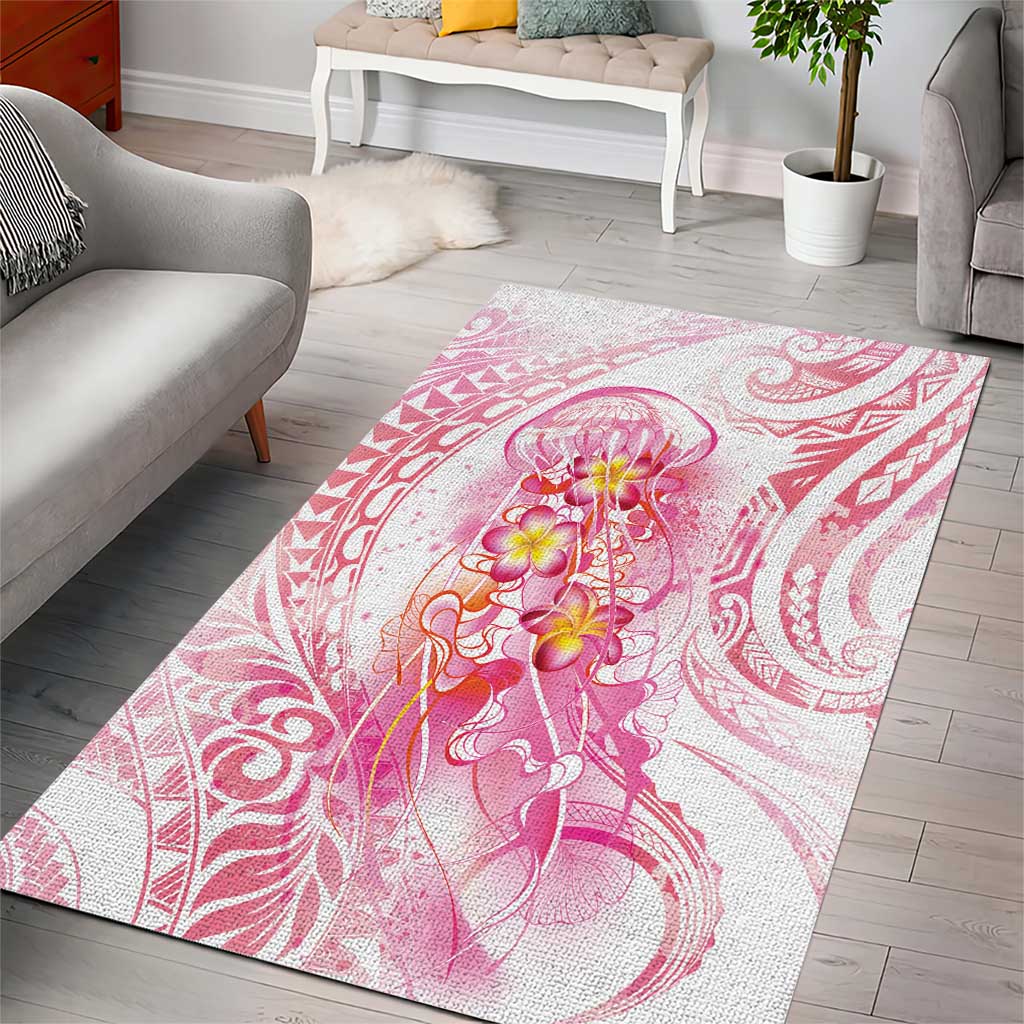 Rose Pink Polynesian Jellyfish Area Rug Watercolor Glows LT7 - Polynesian Pride