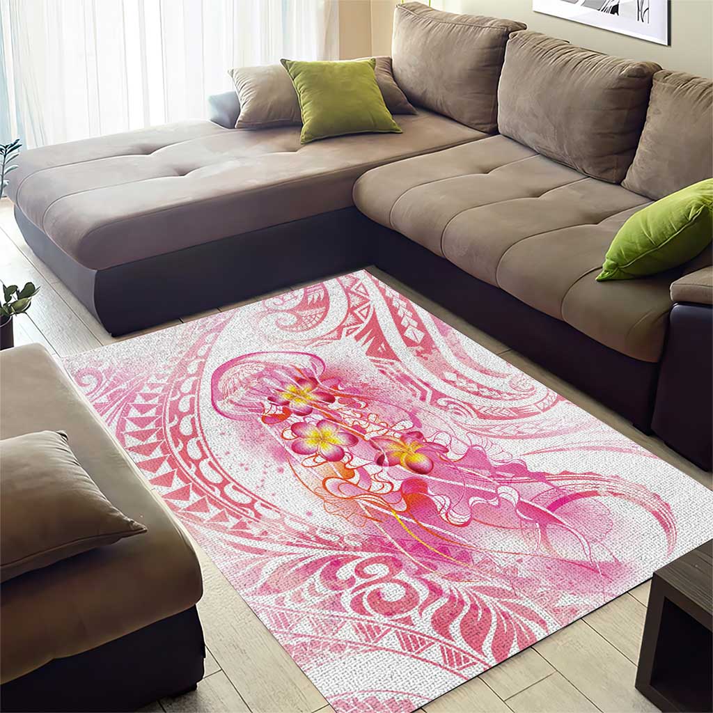 Rose Pink Polynesian Jellyfish Area Rug Watercolor Glows LT7 - Polynesian Pride