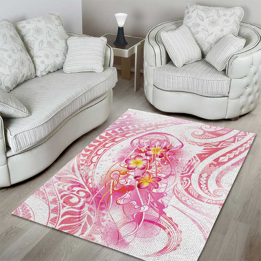 Rose Pink Polynesian Jellyfish Area Rug Watercolor Glows LT7 - Polynesian Pride