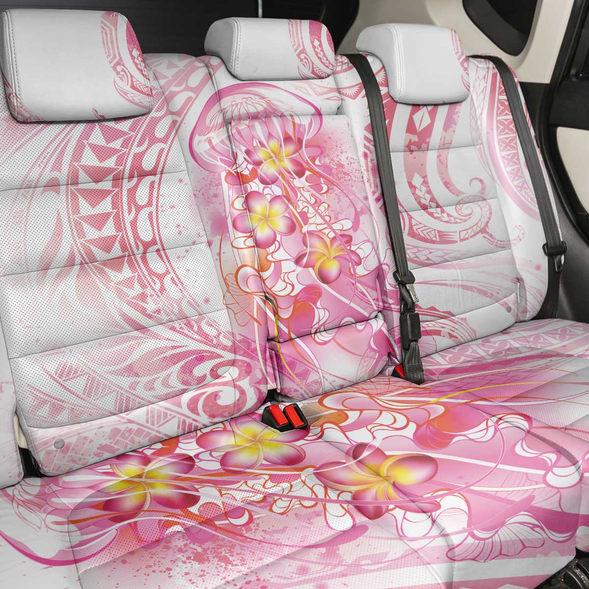 Rose Pink Polynesian Jellyfish Back Car Seat Cover Watercolor Glows - Polynesian Pride