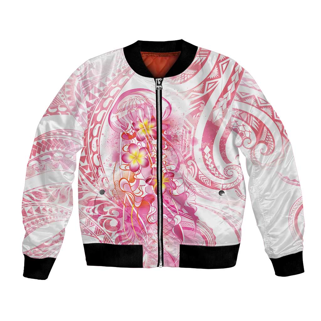 Rose Pink Polynesian Jellyfish Bomber Jacket Watercolor Glows LT7 Unisex Rose Pink - Polynesian Pride