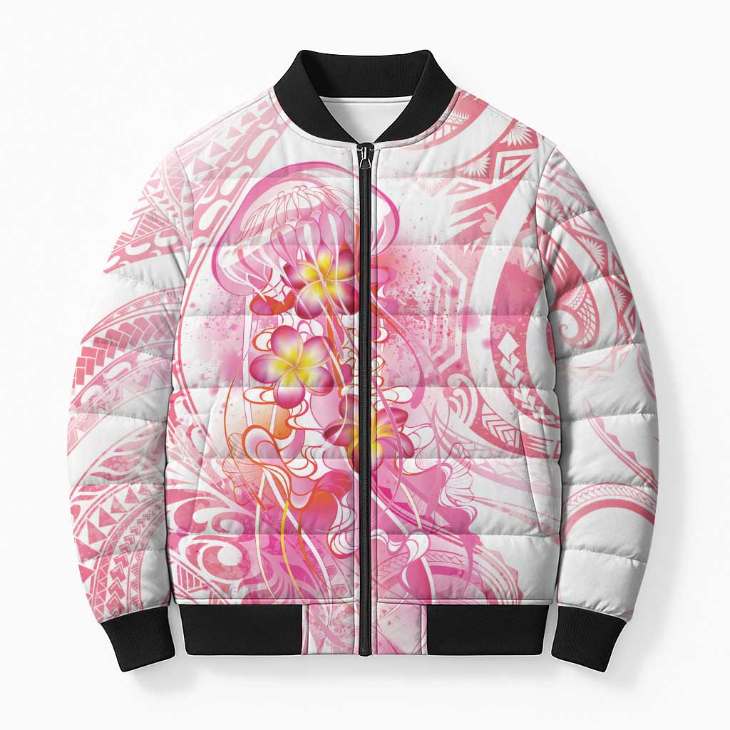 Rose Pink Polynesian Jellyfish Bomber Puffer Jacket Watercolor Glows LT7 Unisex Rose Pink - Polynesian Pride