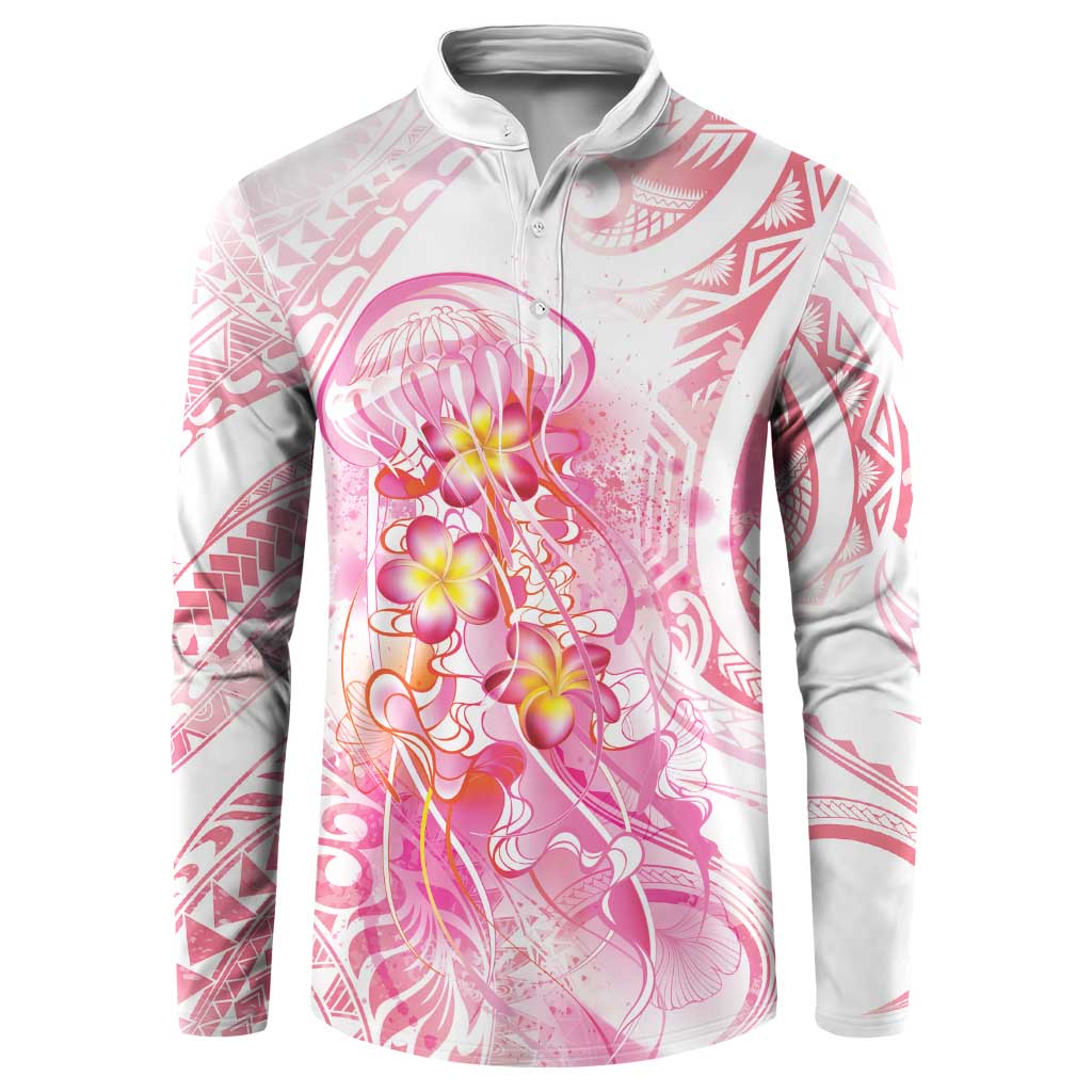 Rose Pink Polynesian Jellyfish Button Sweatshirt Watercolor Glows LT7 Rose Pink - Polynesian Pride