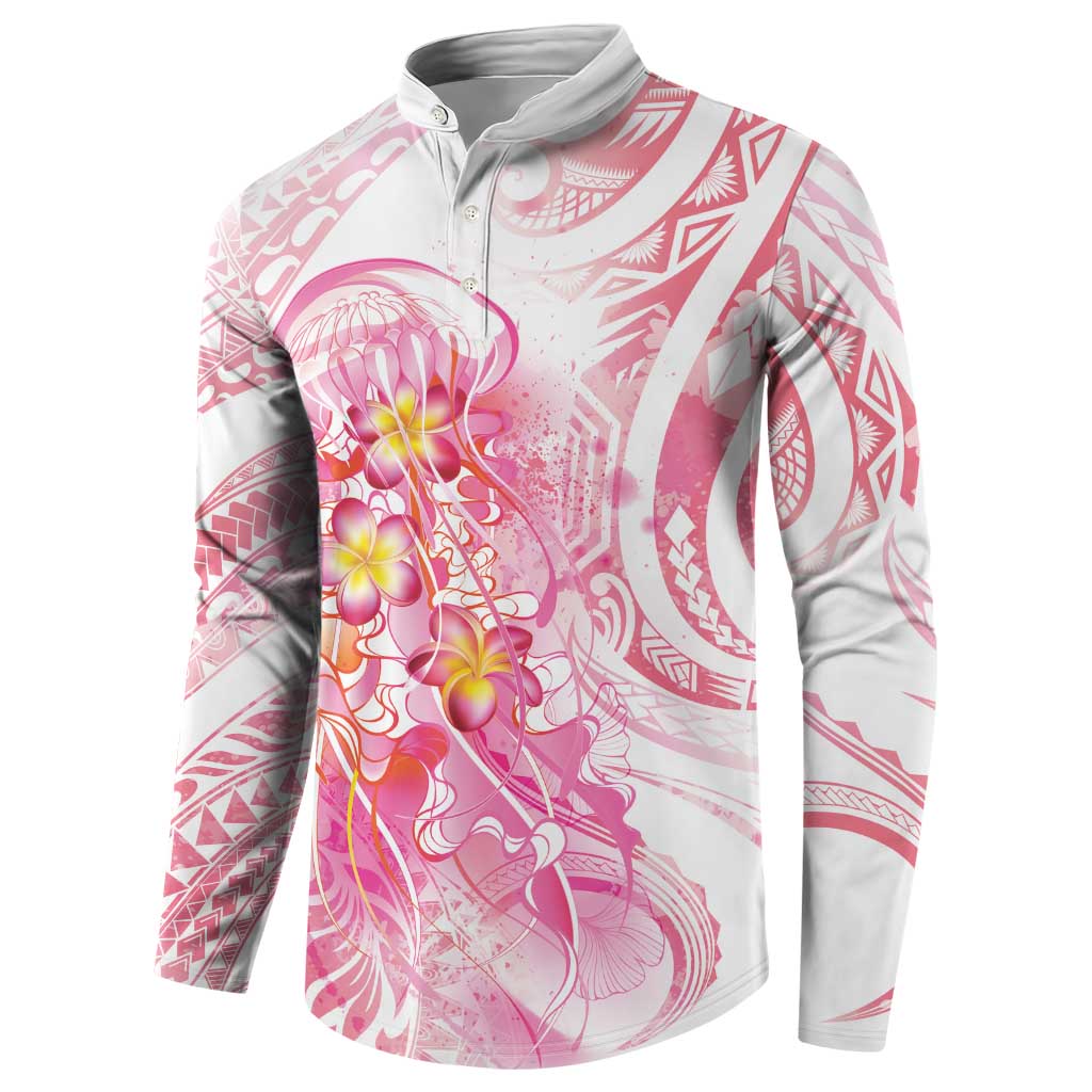Rose Pink Polynesian Jellyfish Button Sweatshirt Watercolor Glows LT7 - Polynesian Pride