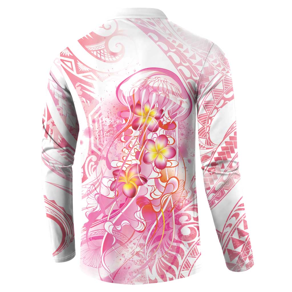Rose Pink Polynesian Jellyfish Button Sweatshirt Watercolor Glows LT7 - Polynesian Pride