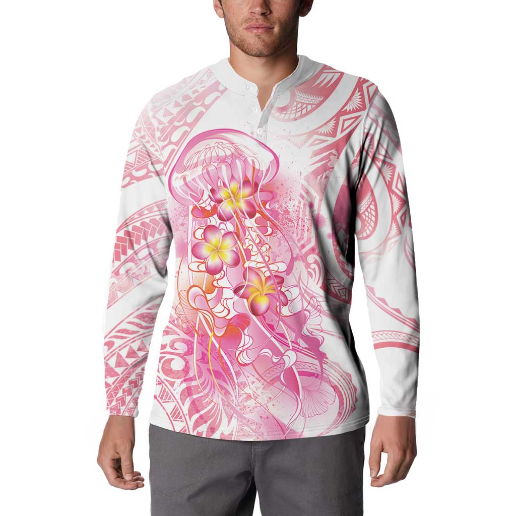 Rose Pink Polynesian Jellyfish Button Sweatshirt Watercolor Glows LT7 - Polynesian Pride