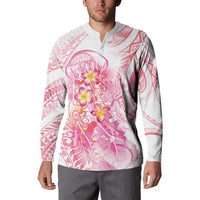 Rose Pink Polynesian Jellyfish Button Sweatshirt Watercolor Glows LT7 - Polynesian Pride