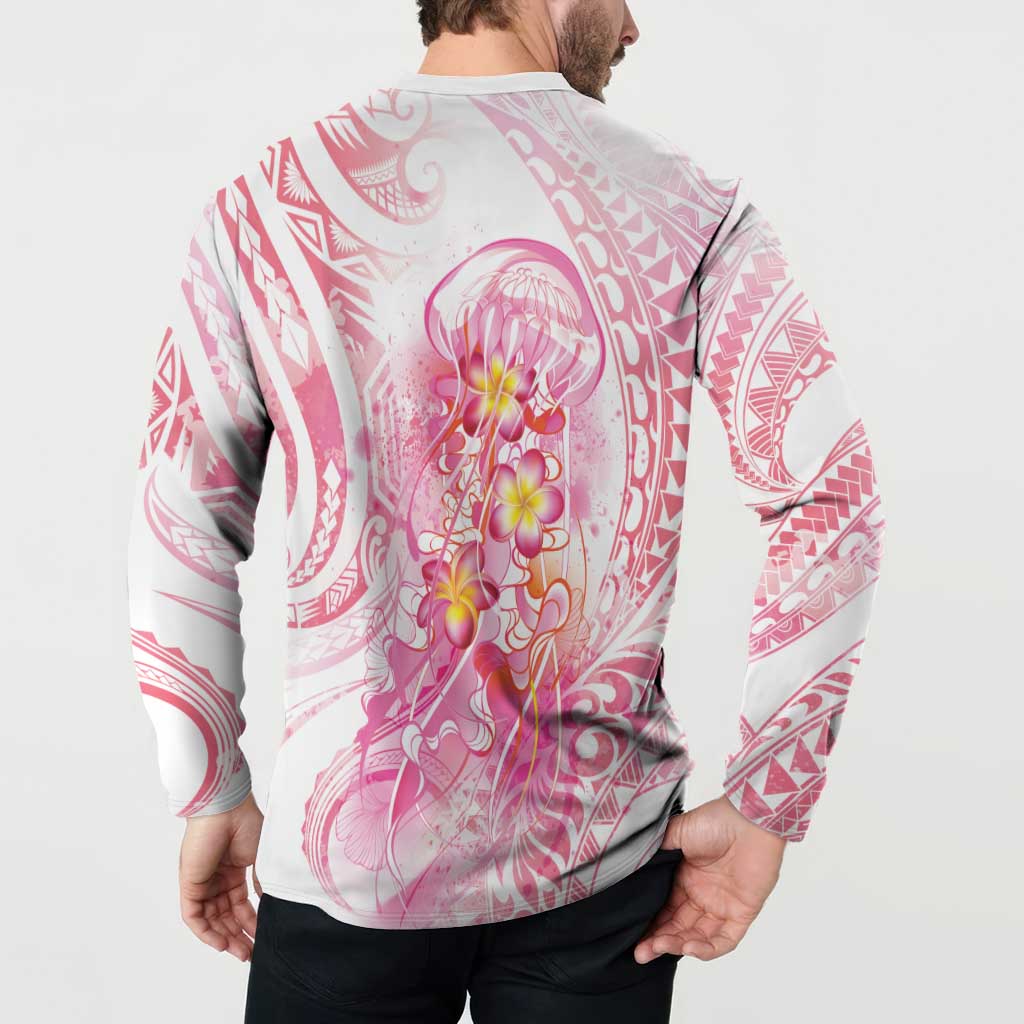 Rose Pink Polynesian Jellyfish Button Sweatshirt Watercolor Glows LT7 - Polynesian Pride