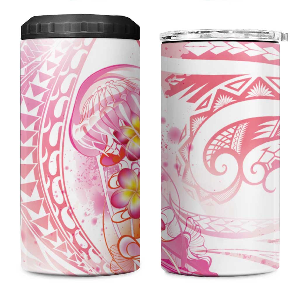 Rose Pink Polynesian Jellyfish 4 in 1 Can Cooler Tumbler Watercolor Glows - Polynesian Pride
