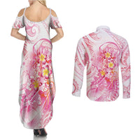 Rose Pink Polynesian Jellyfish Couples Matching Summer Maxi Dress and Long Sleeve Button Shirt Watercolor Glows LT7 - Polynesian Pride