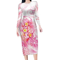 Rose Pink Polynesian Jellyfish Family Matching Long Sleeve Bodycon Dress and Hawaiian Shirt Watercolor Glows - Polynesian Pride