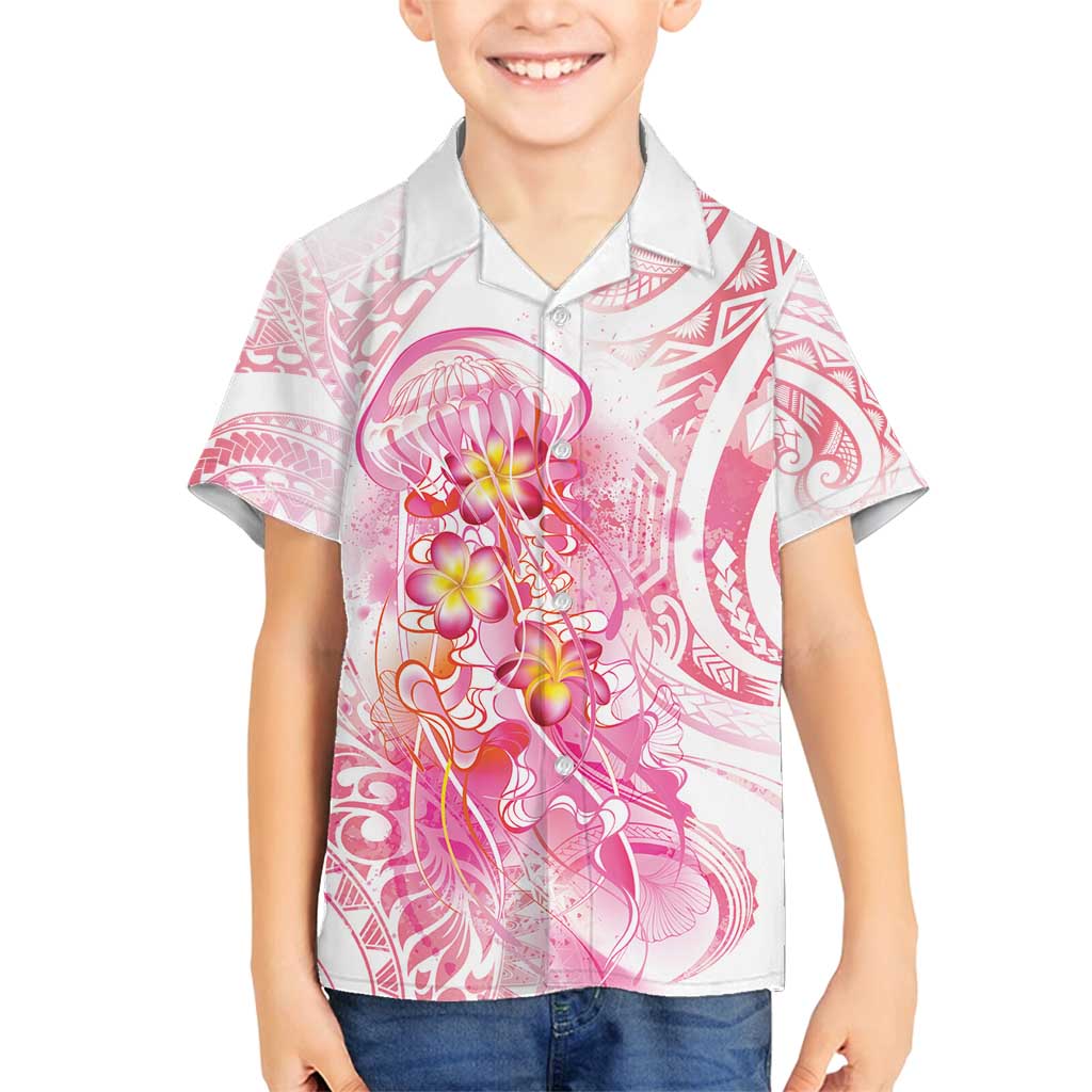 Rose Pink Polynesian Jellyfish Family Matching Long Sleeve Bodycon Dress and Hawaiian Shirt Watercolor Glows - Polynesian Pride