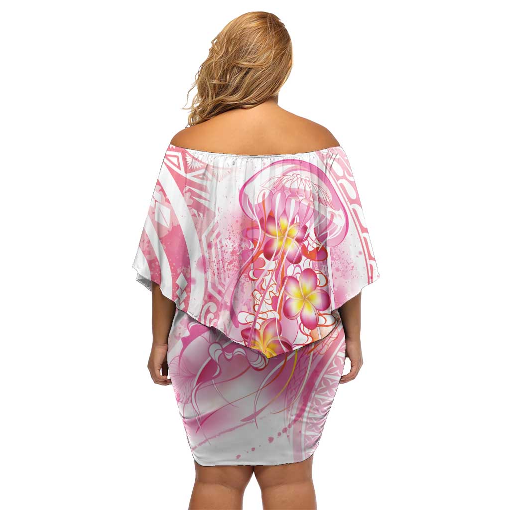 Rose Pink Polynesian Jellyfish Family Matching Off Shoulder Short Dress and Hawaiian Shirt Watercolor Glows - Polynesian Pride