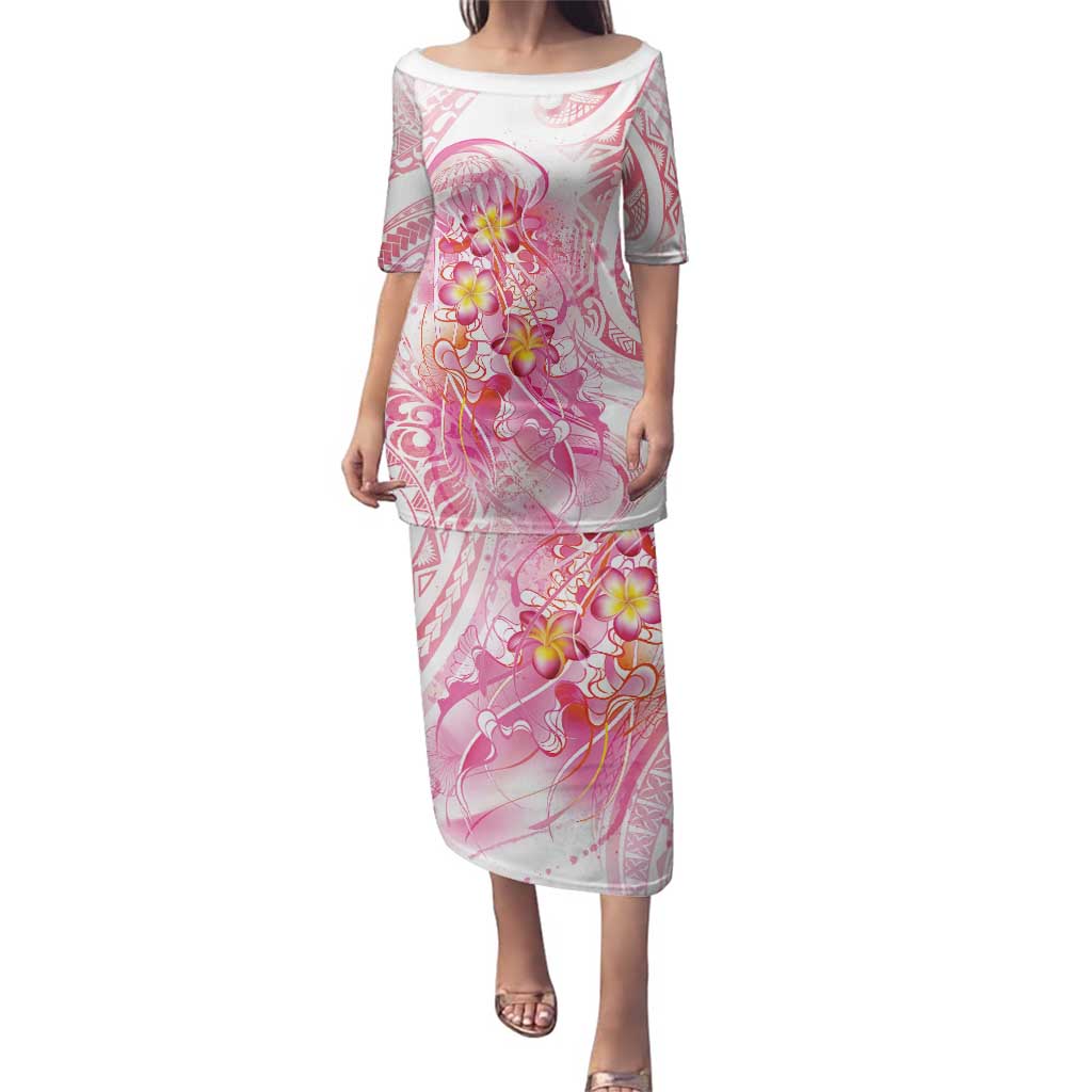 Rose Pink Polynesian Jellyfish Family Matching Puletasi and Hawaiian Shirt Watercolor Glows LT7 Mom's Dress Rose Pink - Polynesian Pride