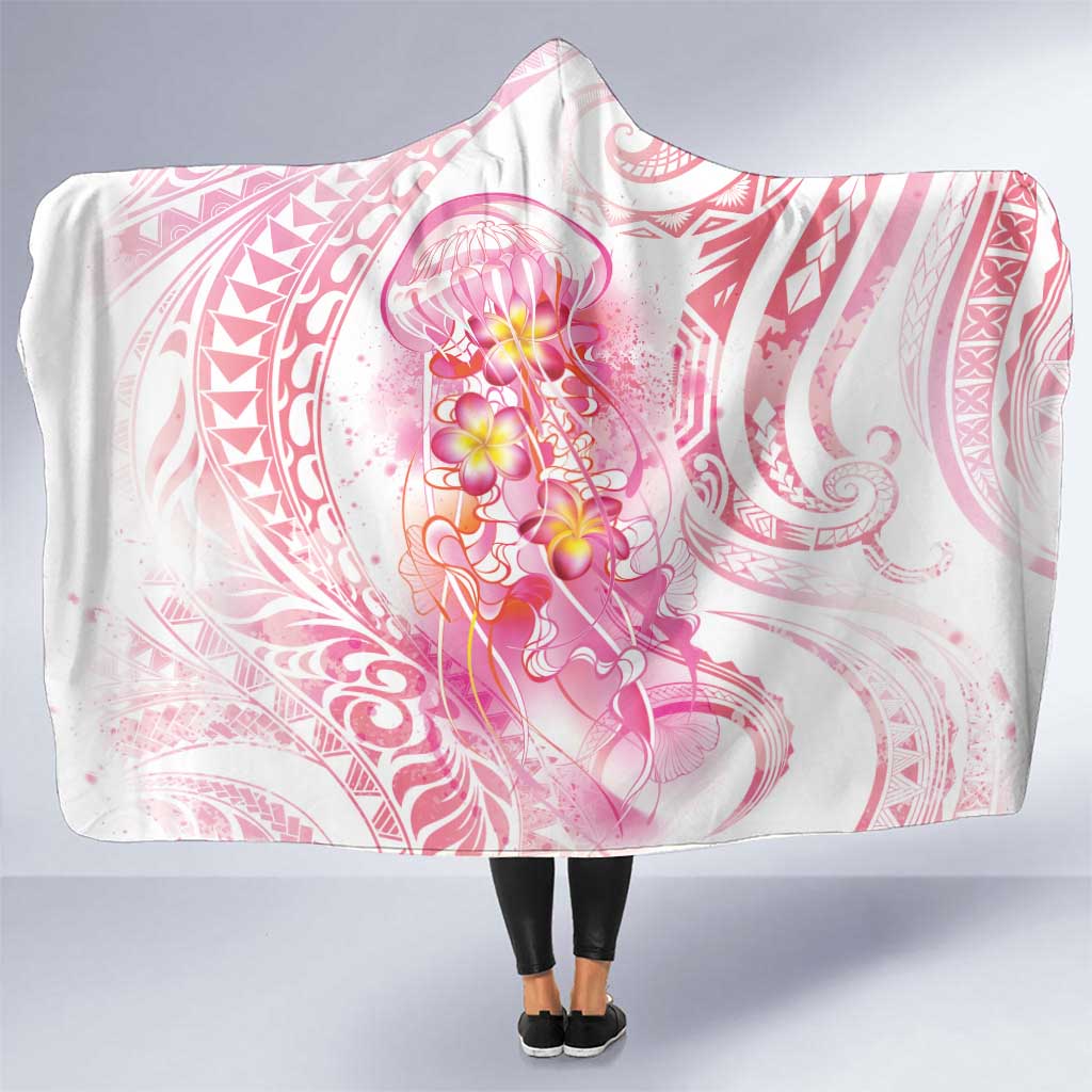 Rose Pink Polynesian Jellyfish Hooded Blanket Watercolor Glows - Polynesian Pride