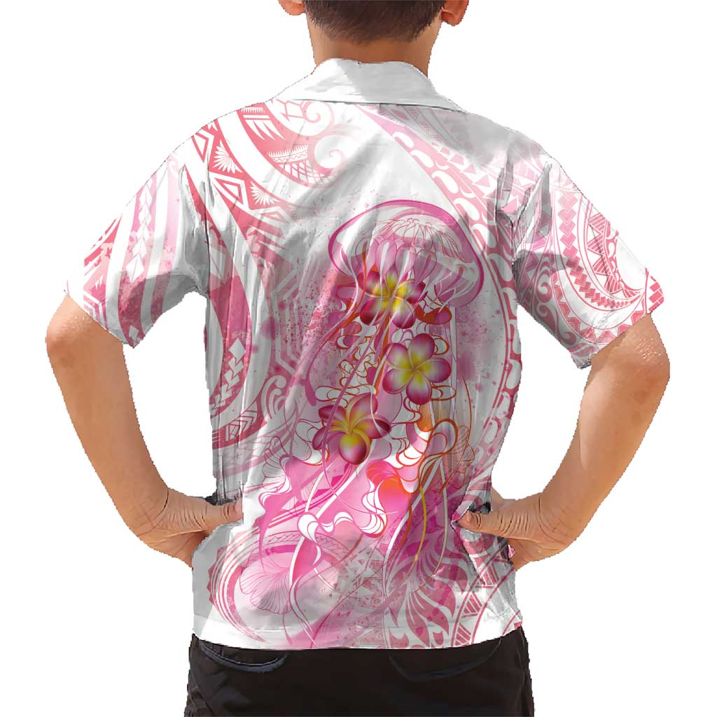 Rose Pink Polynesian Jellyfish Kid Hawaiian Shirt Watercolor Glows - Polynesian Pride