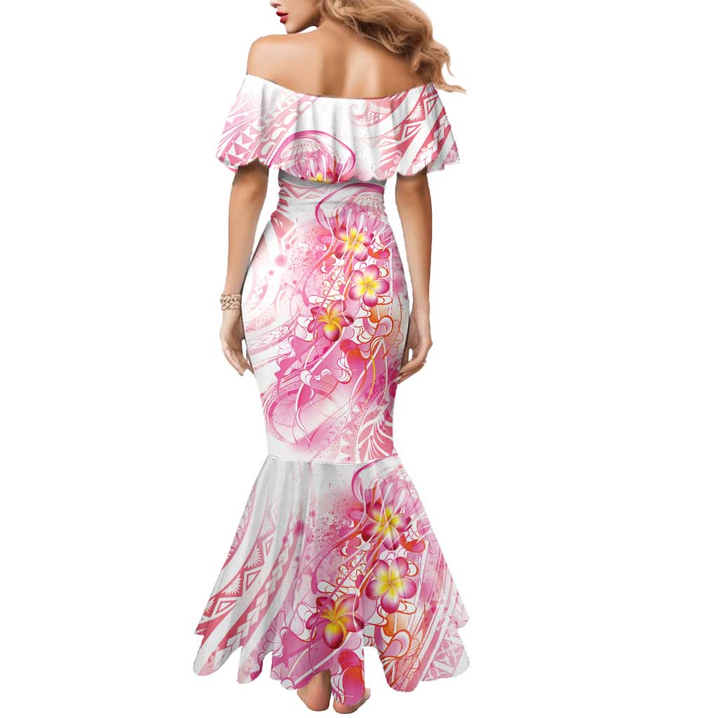 Rose Pink Polynesian Jellyfish Mermaid Dress Watercolor Glows - Polynesian Pride