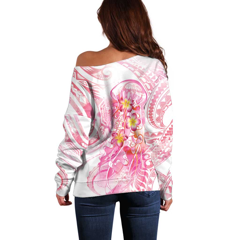 Rose Pink Polynesian Jellyfish Off Shoulder Sweater Watercolor Glows LT7 - Polynesian Pride