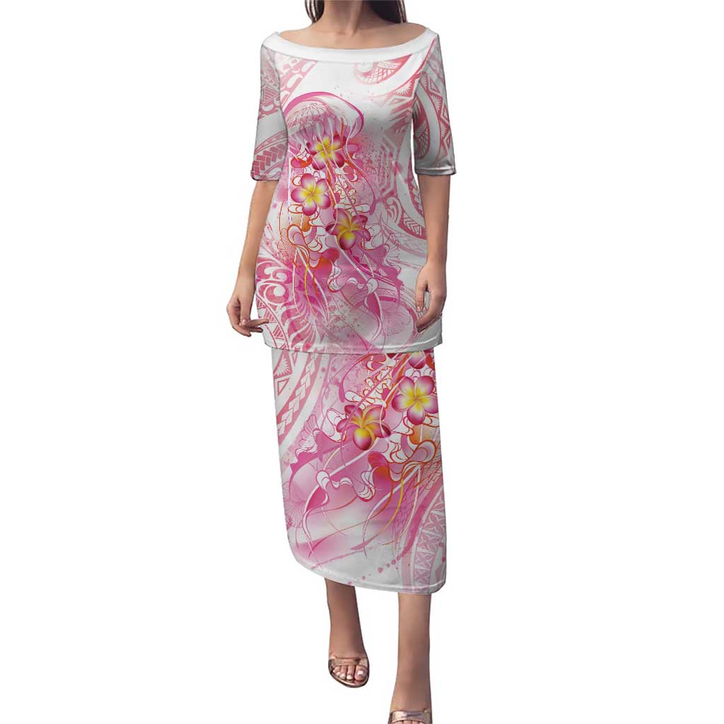 Rose Pink Polynesian Jellyfish Puletasi Watercolor Glows LT7 Long Dress Rose Pink - Polynesian Pride