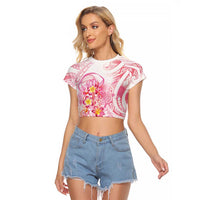 Rose Pink Polynesian Jellyfish Raglan Cropped T Shirt Watercolor Glows LT7 Female Rose Pink - Polynesian Pride
