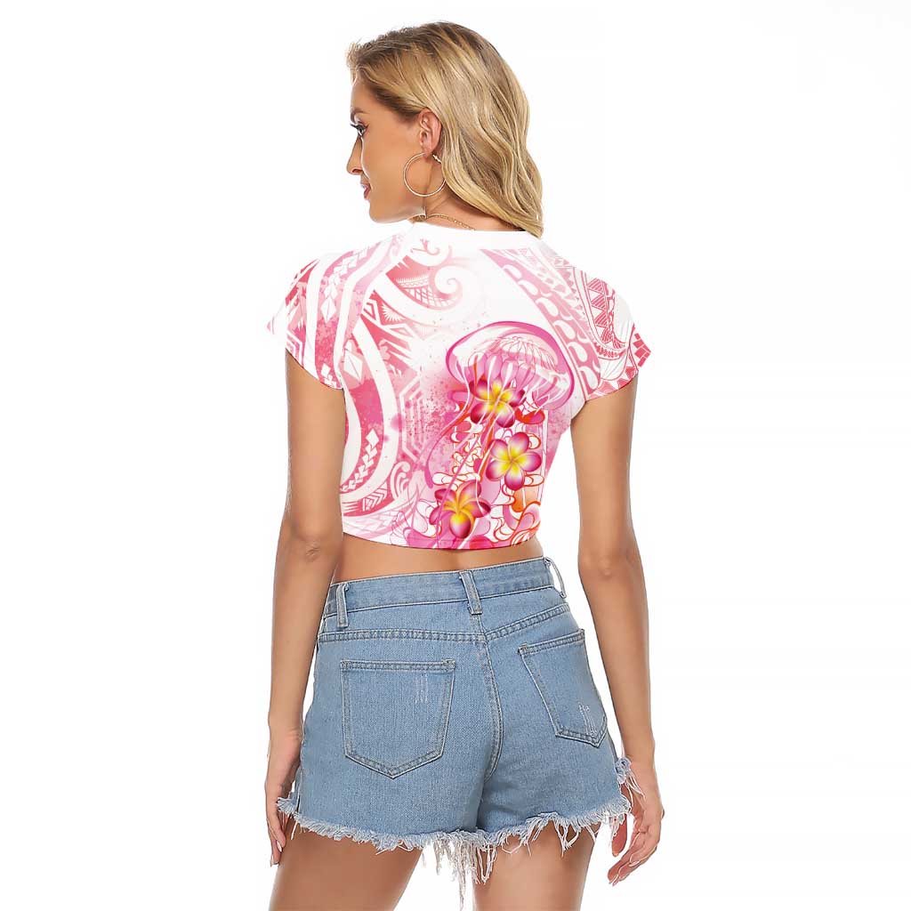 Rose Pink Polynesian Jellyfish Raglan Cropped T Shirt Watercolor Glows LT7 - Polynesian Pride