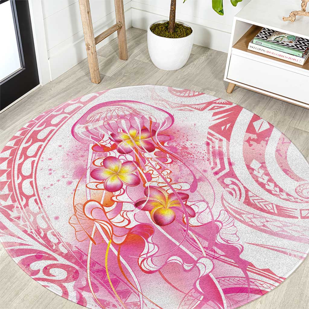 Rose Pink Polynesian Jellyfish Round Carpet Watercolor Glows - Polynesian Pride