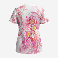 Rose Pink Polynesian Jellyfish Scrub Top Watercolor Glows - Polynesian Pride